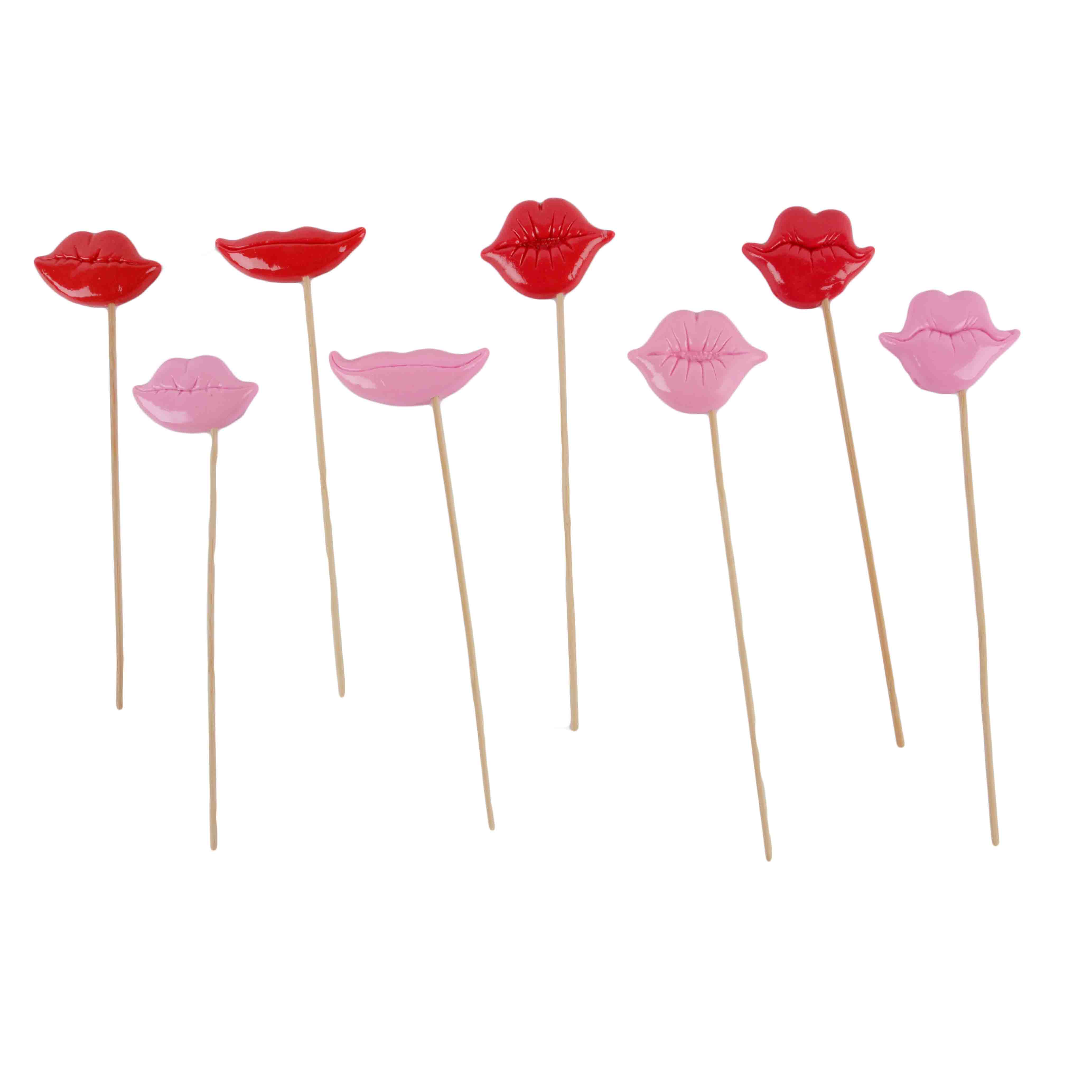 Resin Lips Photobooth Props on Sticks, pkt 8 (Red/Pink) Coral Coast